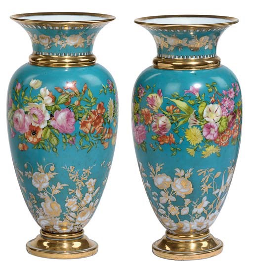 A PAIR OF FRENCH TURQUOISE-GROUND OPALINE VASES