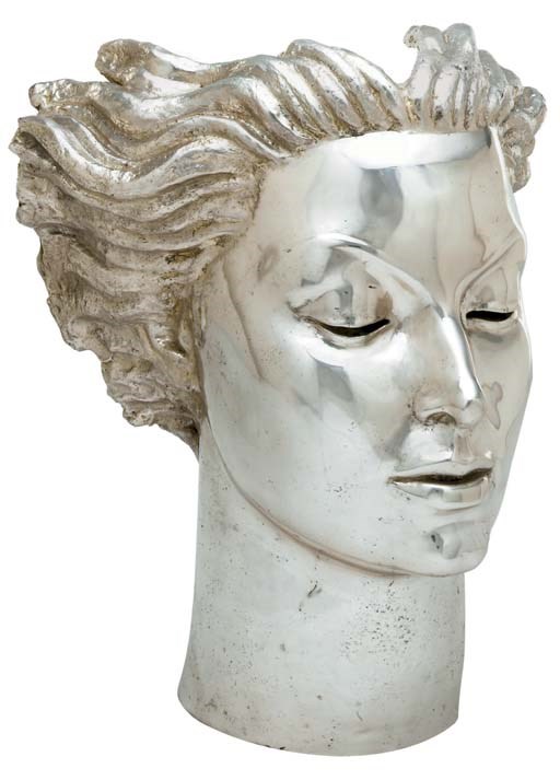 A SILVERED-METAL BUST OF MARÍA FÉLIX