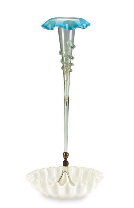 A VASELINE GLASS TRUMPET-FORM VASE,