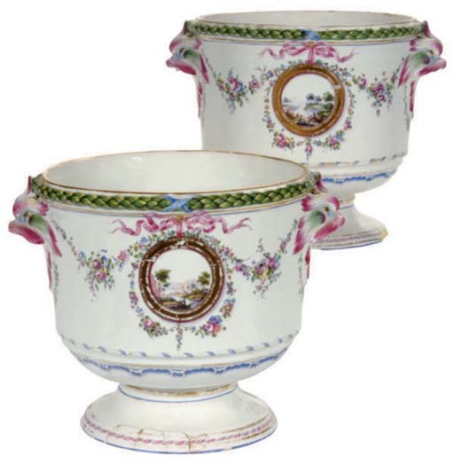A PAIR OF ITALIAN PORCELAIN CACHEPOTS,