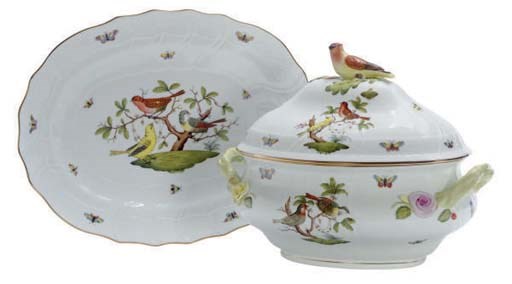 A CZECH PORCELAIN TUREEN, COVER AND STAND,
