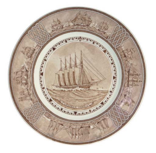 TWENTY STAFFORDSHIRE BROWN PRINTED DINNER PLATES,