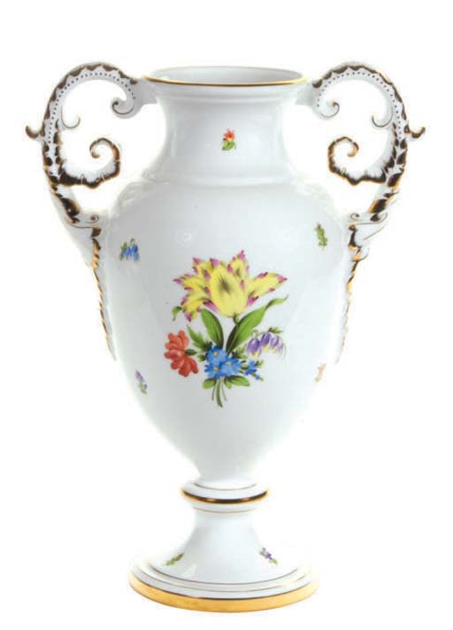 A CZECH PORCELAIN TWO-HANDLED VASE,