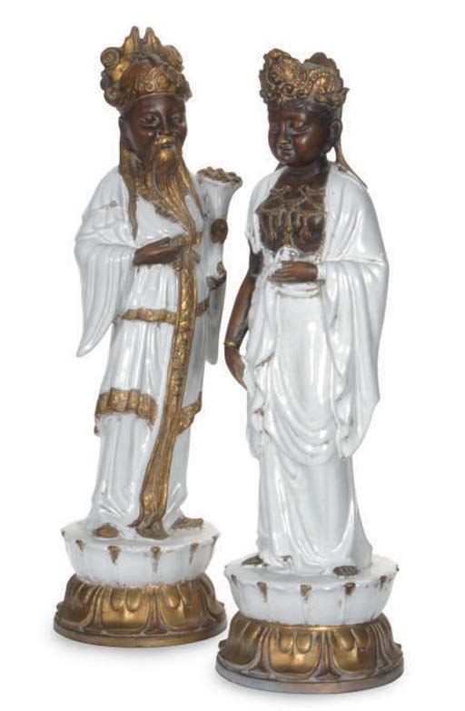 TWO EARTHENWARE MODELS OF A MAN AND WOMAN,