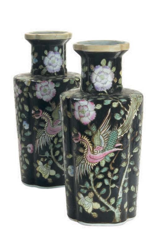 A PAIR OF CHINESE FAMILLE NOIR VASES,
