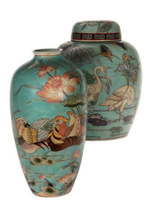 A PAIR OF CHINESE JARS AND COVERS AND VASES,