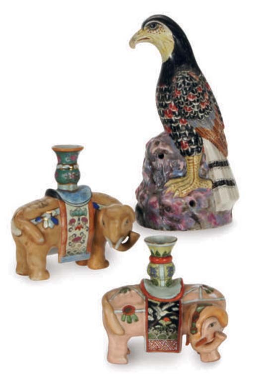 TWO PAIRS OF CHINESE ELEPHANT-FORM CANDLE HOLDERS,