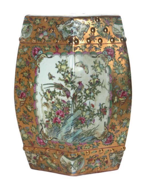 A CHINESE FAMILLE ROSE GILT HEXAGONAL GARDEN SCHOOL,