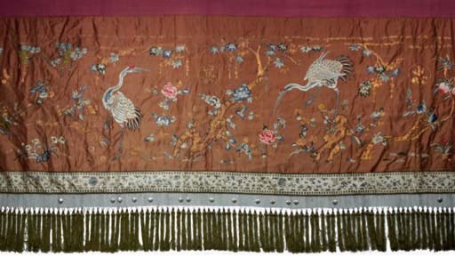 TWO CHINESE EMBROIDERED SILK WALL HANGINGS,