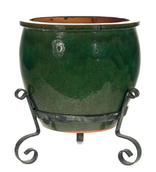A GREEN GLAZED POTTERY JARDINIÈRE,