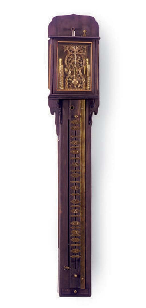 A JAPANESE STAINED HARDWOOD AND BRASS PILLAR CLOCK,