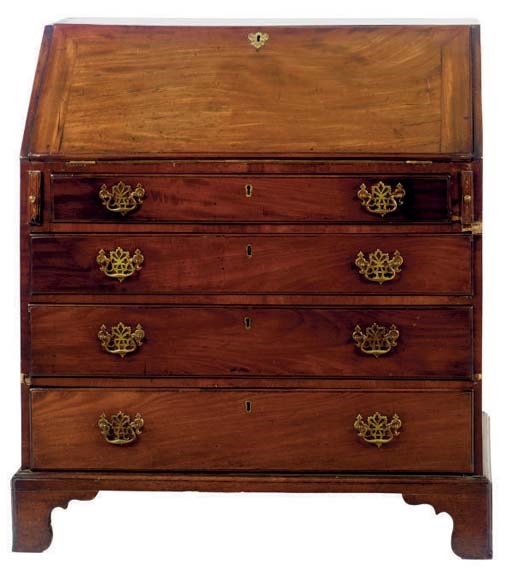 A GEORGE III MAHOGANY FALL FRONT BUREAU,