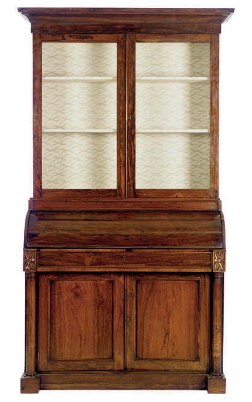 A VICTORIAN ROSEWOOD SECRETAIRE BOOKCASE**,