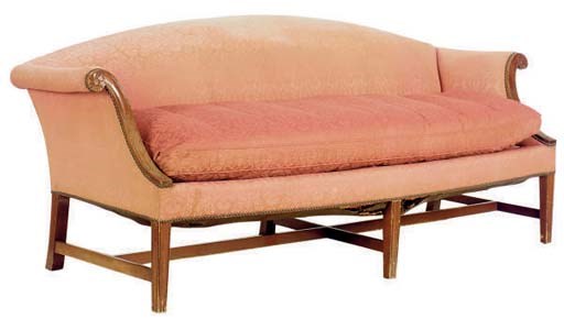 AN ENGLISH MAHOGANY UPHOLSTERED SOFA,