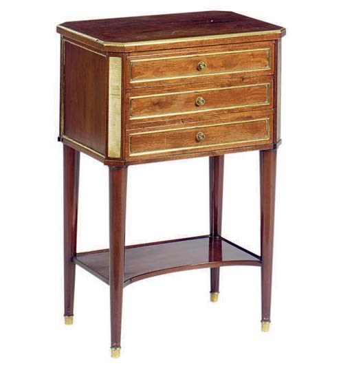 A FRENCH GILT-METAL MOUNTED MAHOGANY BEDSIDE TABLE,