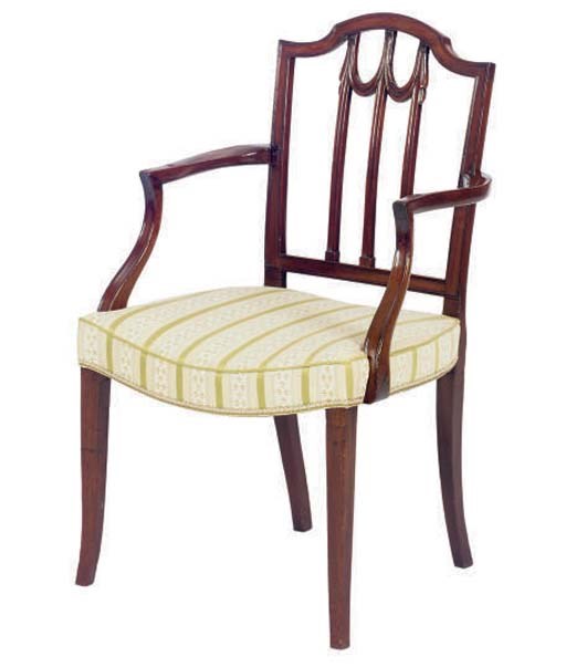 A SET OF TWELVE ENGLISH MAHOGANY DINING CHAIRS,
