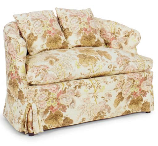 A PAIR OF BUTTON TUFTED CHINTZ UPHOLSTERED SETTEE,