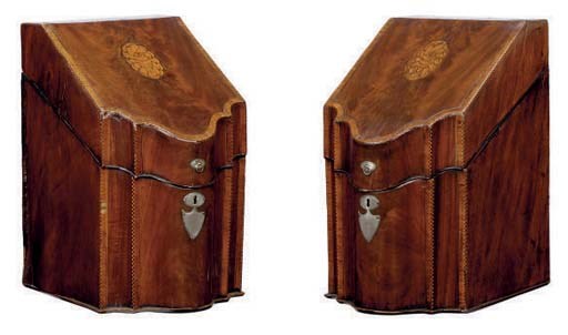 A PAIR OF GEORGE III INLAID MAHOGANY KNIFE BOXES,