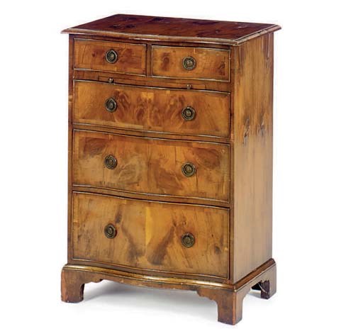 A PAIR OF ENGLISH WALNUT SMALL CHESTS OF DRAWERS,