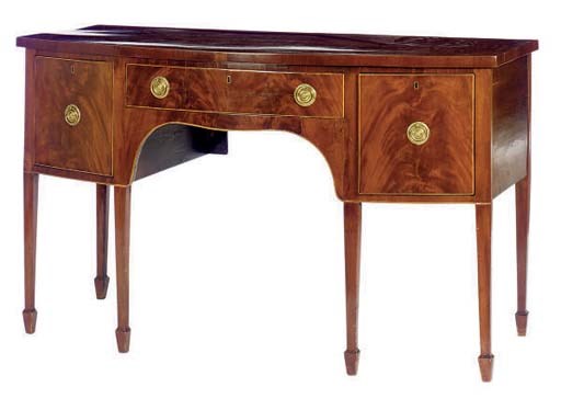A REGENCY INLAID MAHOGANY BOWFRONT SIDEBOARD,