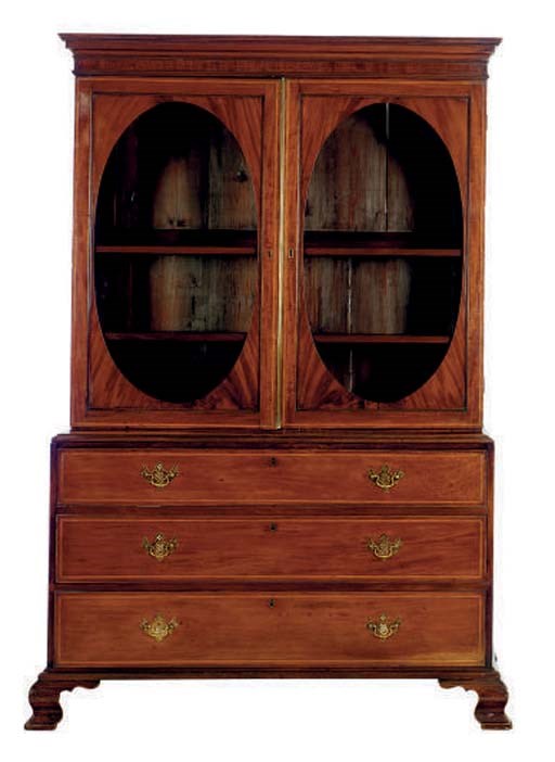 AN ENGLISH INLAID MAHOGANY BOOKCASE,