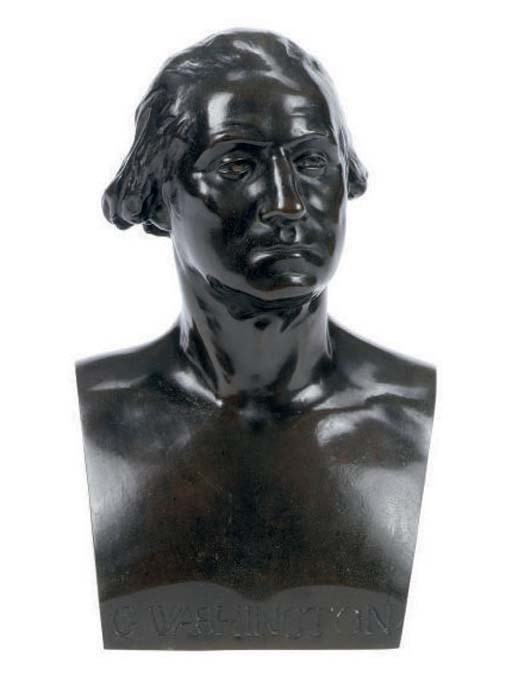 A PATINATED BRONZE BUST OF GEORGE WASHINGTON,