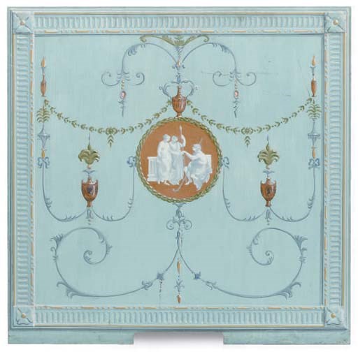 TWO NEO-CLASSICAL STYLE PAINTED WOODEN FIREBOARDS,