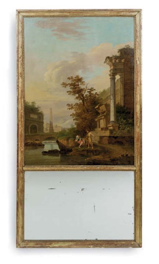 A FRENCH GILTWOOD TRUMEAU MIRROR,