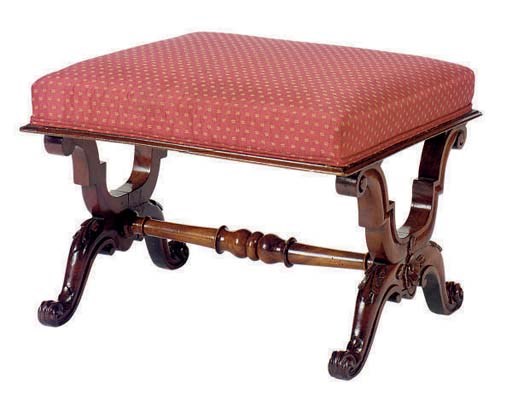 A CONTINENTAL CARVED MAHOGANY TABOURET,
