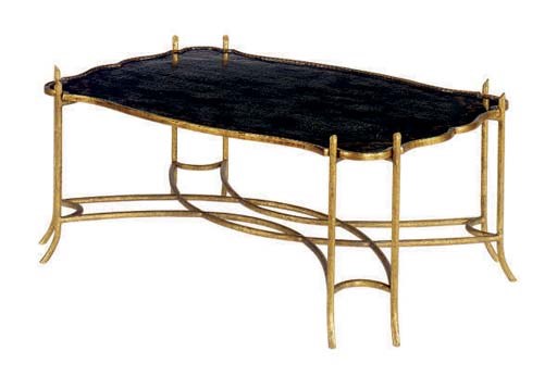 A CHINESE STYLE JAPPANED AND GILT BRONZE LOW TABLE,