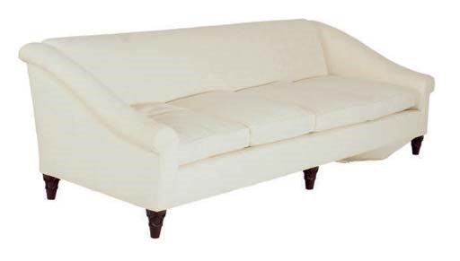 A SOFA UPHOLSTERED IN WHITE DAMASK,