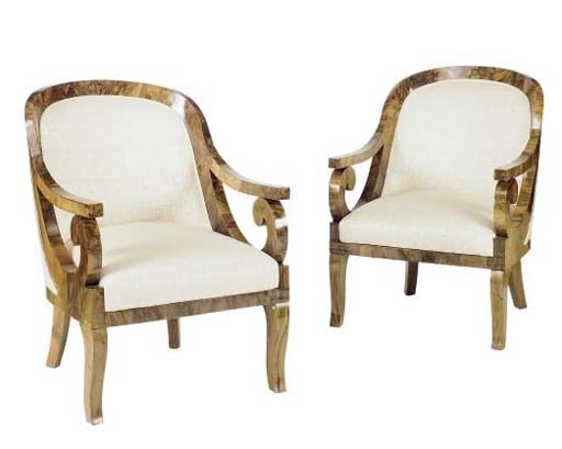 A PAIR OF NORTH EUROPEAN WALNUT OPEN ARMCHAIRS,