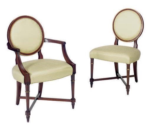A SET OF TEN PARCEL-GILT MAHOGANY DINING CHAIRS,
