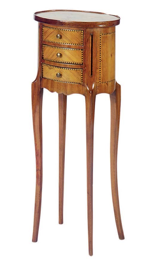 A WALNUT AND FLORAL MARQUETRY INLAID OCCASSIONAL TABLE,