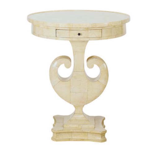 A FAUX IVORY VENEERED ROUND OCCASSIONAL TABLE,