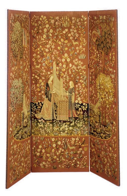 A THREE-PANEL NEEDLEWORK SCREEN,
