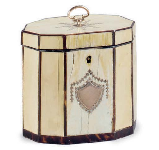 A REGENCY SILVER-GILT AND ABALONE-INALID IVORY AND TORTOISESHELL TEACADDY**,