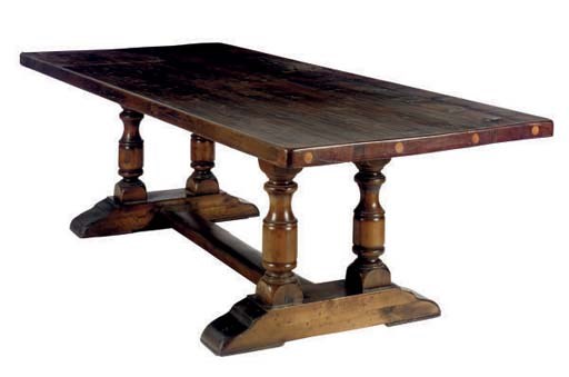 A CONTINENTAL FRUITWOOD TRESTLE TABLE,