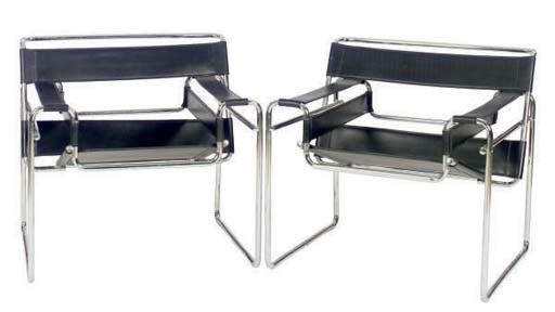 A PAIR OF CHROME AND BLACK LEATHER ARMCHAIRS,