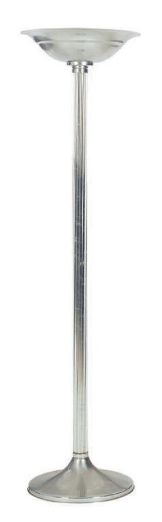 A PAIR OF ART DECO CHROME AND GLASS FLOOR LAMPS,