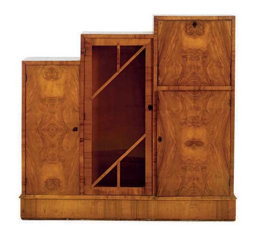 TWO ART DECO WALNUT LOW BOOKCASES,