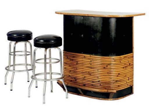 A BAMBOO BAR AND FLOOR SCREEN,