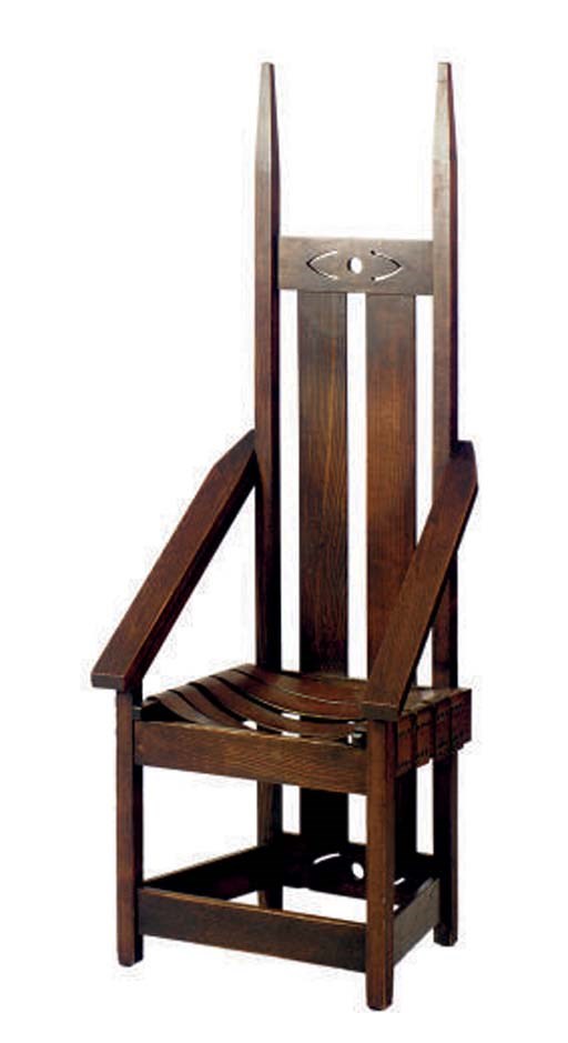A PAIR OF OAK TALL-BACK ARMCHAIRS,