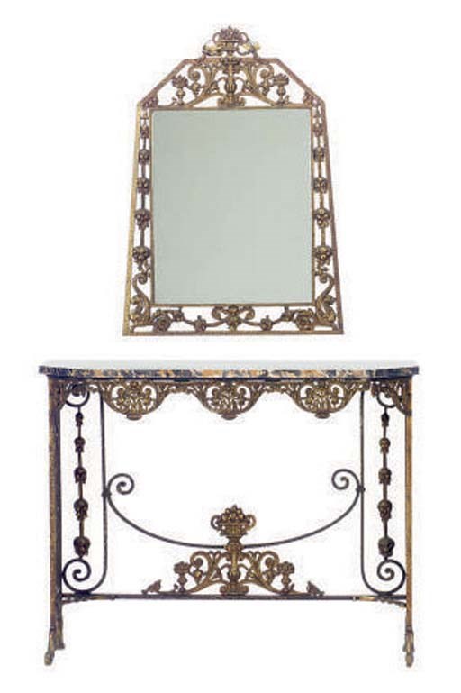 A GILT-BRONZE AND MARBLE TOP CONSOLE TABLE,