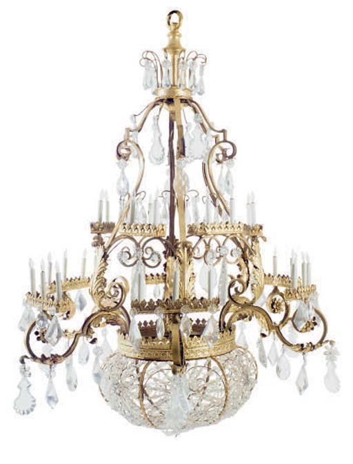 A MASSIVE CONTINENTAL CUT-GLASS AND GILT-METAL THIRTY-LIGHT CHANDELIER,