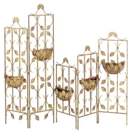 TWO GILT-METAL FLORAL DECORATED JARDINERES,