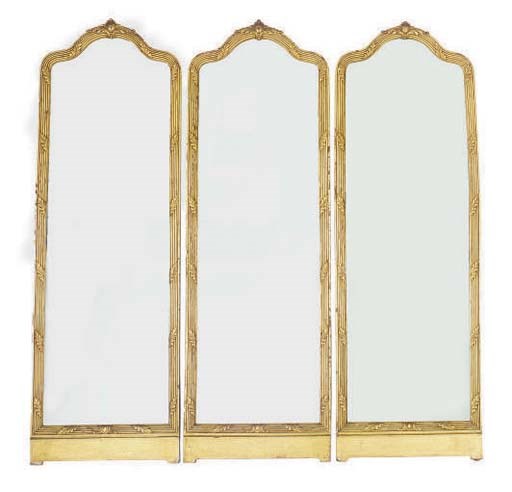 A GILTWOOD TRIPLE PANEL MIRROR,