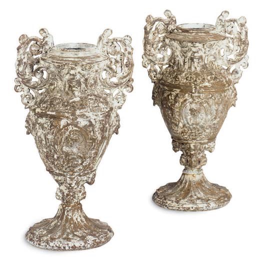 A PAIR OF TERRACOTTA GARDEN URNS,