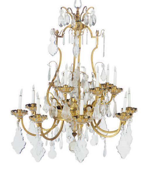 A GILT-METAL AND CUT-GLASS CHANDELIER,