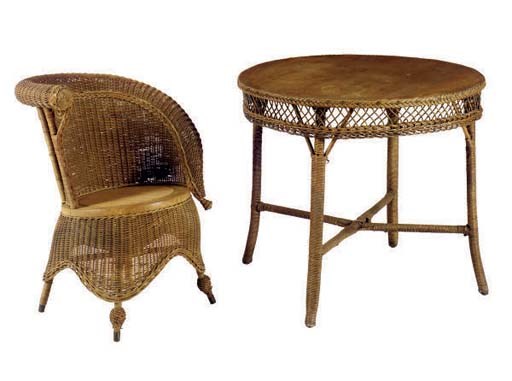 A GROUP OF WICKER FURNITURE,